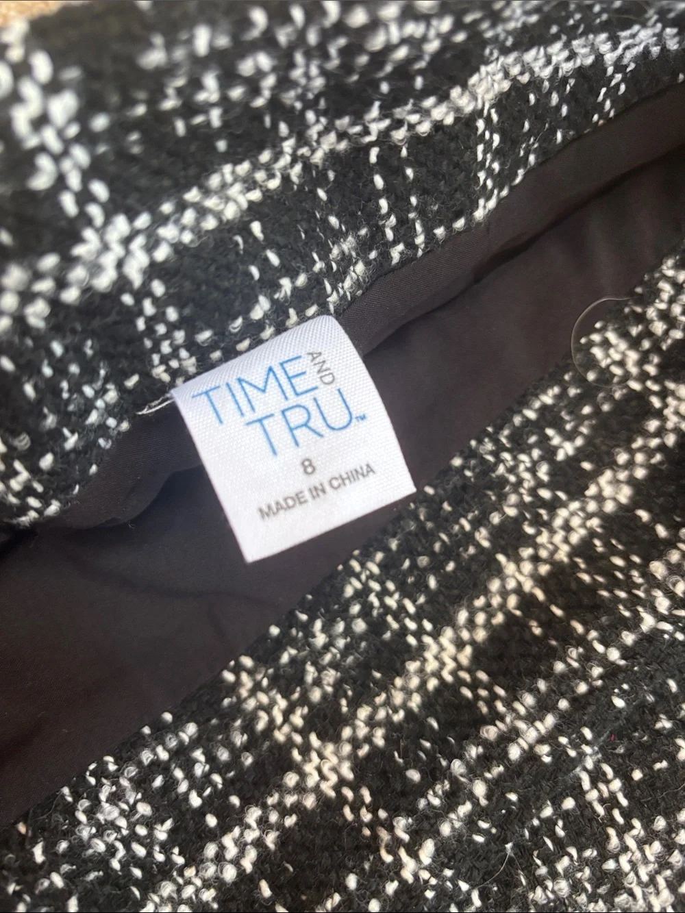 Time and Tru Black and White Plaid Mini Skirt with Front Slit